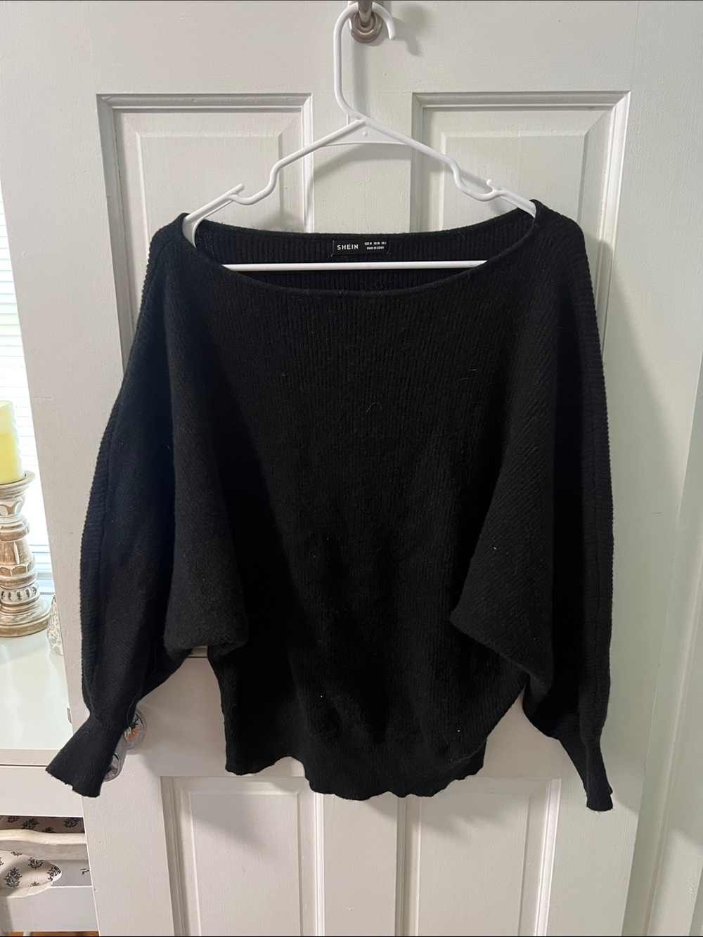 SHEIN Black Off-Shoulder Batwing Knit Sweater